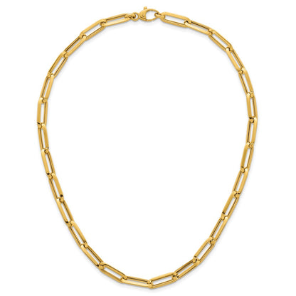 14K Yellow Gold Polished 7mm Paperclip Link Chain 17.5 Inch Necklace