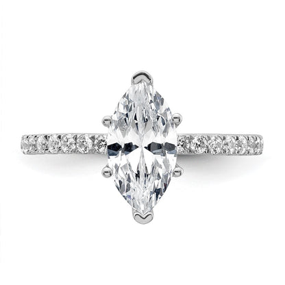 14K White Gold 2 carat Certified Lab Grown Diamond VS+ F+ Marquise Complete Solitaire with Flair Engagement Ring