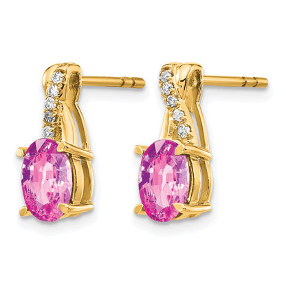 14K Yellow Gold 7x5 Oval October/Lab Created Pink Sapphire and Diamond Post Earrings