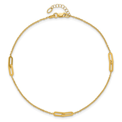 10K Yellow Gold Link 3-Station 10 Inch Plus 1 Inch Extender - Total 11 Inch Anklet