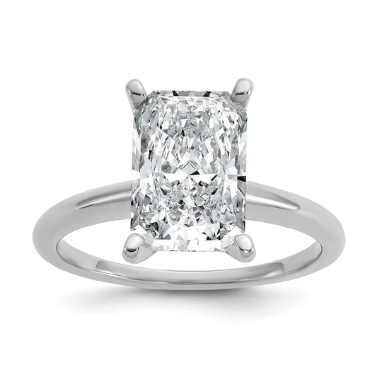 14K White Gold 3 carat Certified Lab Grown Diamond VS+ F+ Radiant Solitaire Complete Engagement Ring