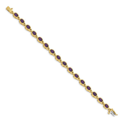 14K Yellow Gold Complete Oval Amethyst Bezel-set 7 Inch Bracelet