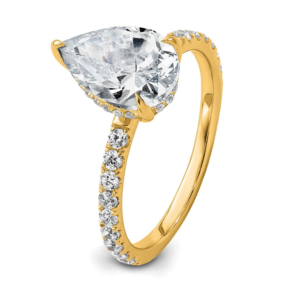 14K Yellow Gold 2 5/8 carat Certified Lab Grown Diamond VS+ F+ Pear Complete Solitaire with Flair Engagement Ring