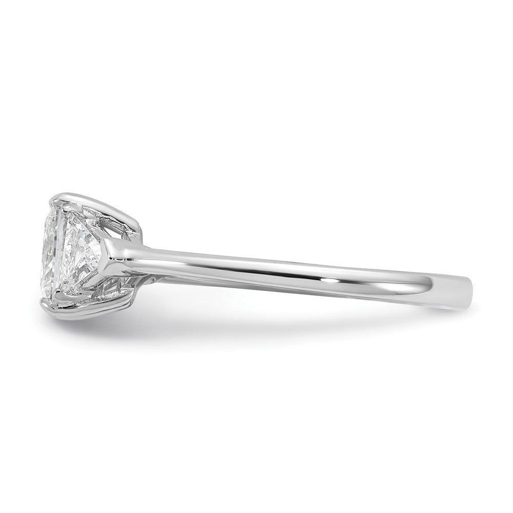 14K White Gold 1 1/2 carat Certified Lab Grown Diamond VS+ F+ Princess and Trillion Complete Three Stone Engagement Ring