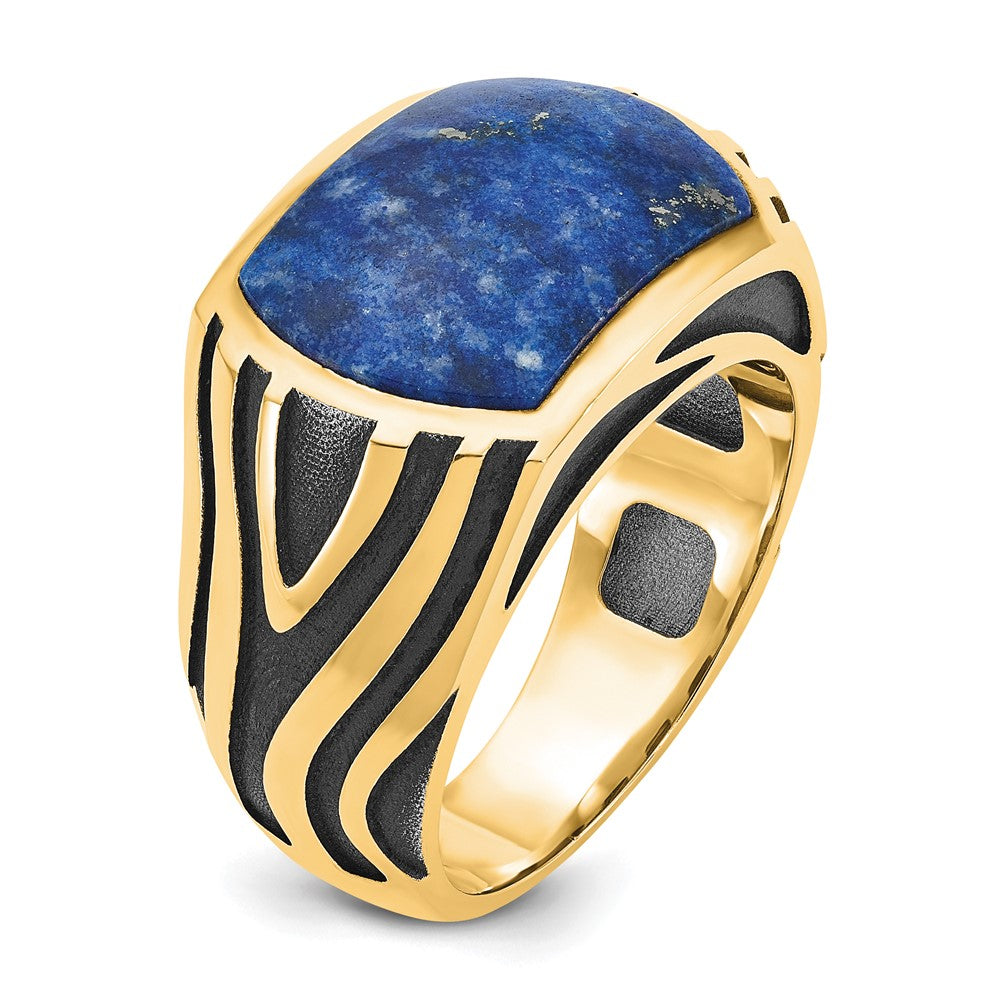 14K Yellow Gold w/Black Rhod IBGoodman Men's Lapis Complete Ring