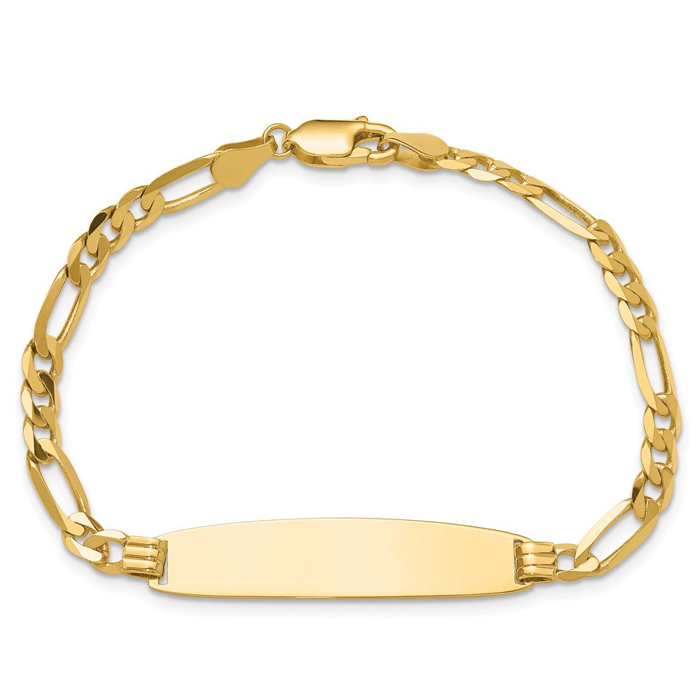 14K Yellow Gold Polished Solid Chain/Solid Plate Figaro Link Rounded 33x8.4mm Plate 8 Inch ID Bracelet