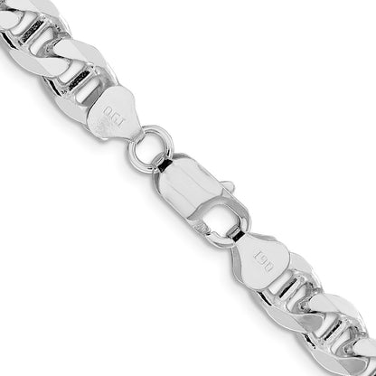 Sterling Silver Rhodium-plated 8.25mm D/C Flat Anchor Curb 22 Inch Chain
