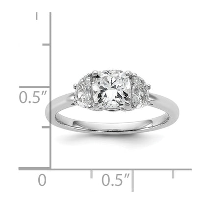 14K White Gold 1 3/8 carat Certified Lab Grown Diamond VS/SI+ G+ Complete Cushion and Half Moon Three Stone Engagement Ring