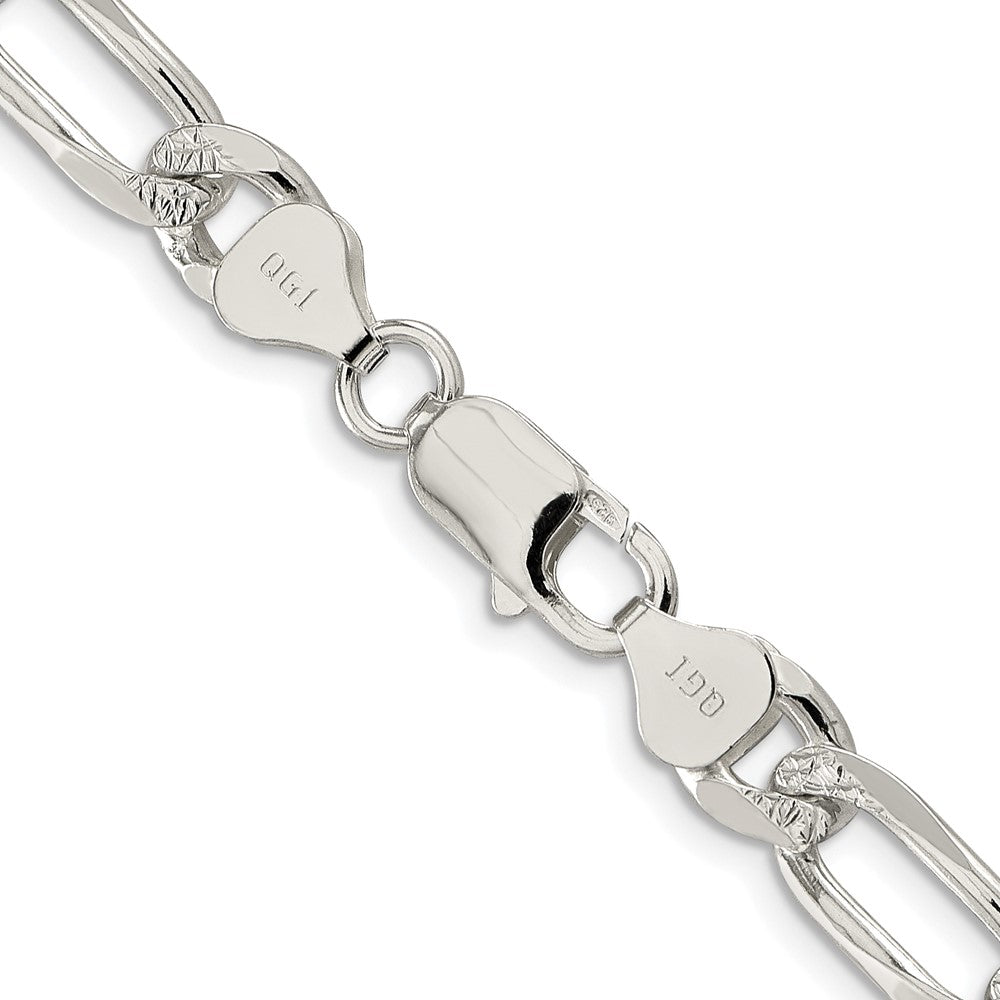 Sterling Silver Rhodium-plated 8mm Pav‚ Flat Figaro 24 Inch Chain