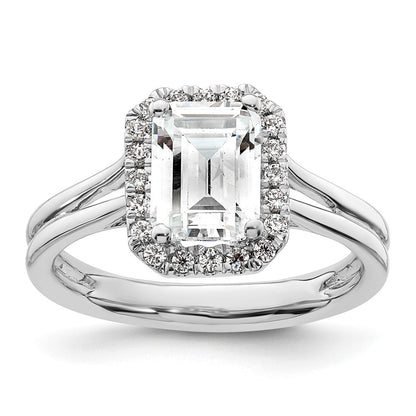 14K White Gold Halo (Holds 1.5 carat (7.7x5.8mm) Emerald-cut Center) 1/5 carat Diamond Semi-mount Split Shank Engagement Ring