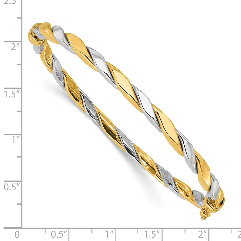 14K Two-Tone Gold Two-tone Polished and Twisted 3.50mm Hinged Oval Bangle Bracelet