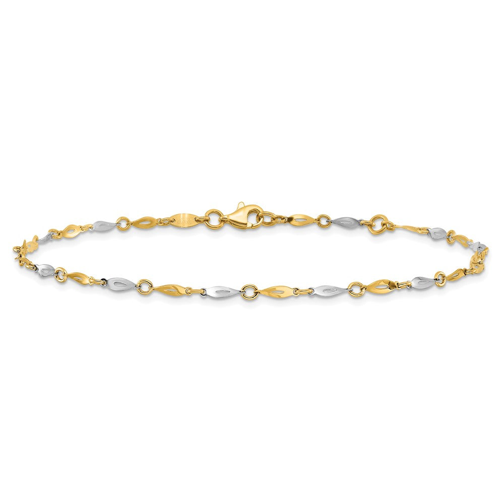 14K Two-Tone Gold Polished Twisted Link 9 Inch Plus 1 Inch Extender - Total 10 Inch Anklet