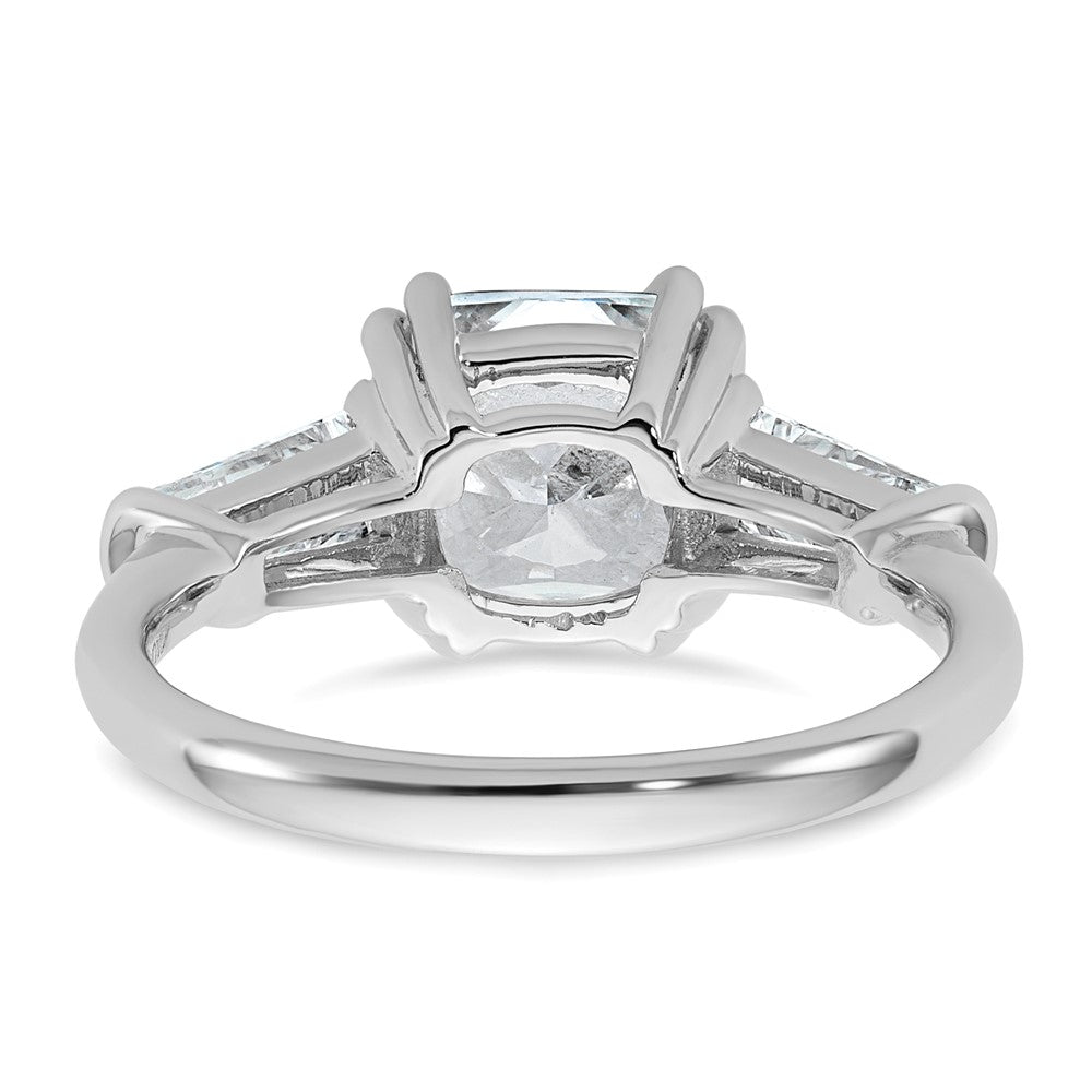 14K White Gold 3 1/5 carat Lab Grown Diamond VS+ F+ Cushion and Tapered Baguette Complete Three Stone Engagement Ring