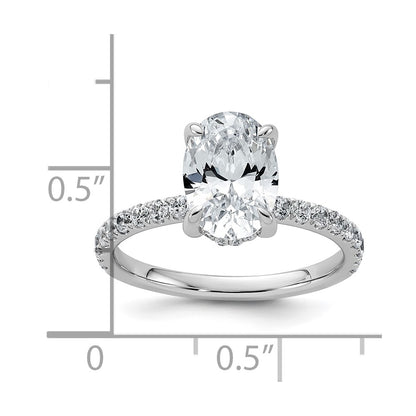 14K White Gold 2 5/8 carat Certified Lab Grown Diamond VS/SI+ G+ Oval Complete Solitaire with Flair Engagement Ring
