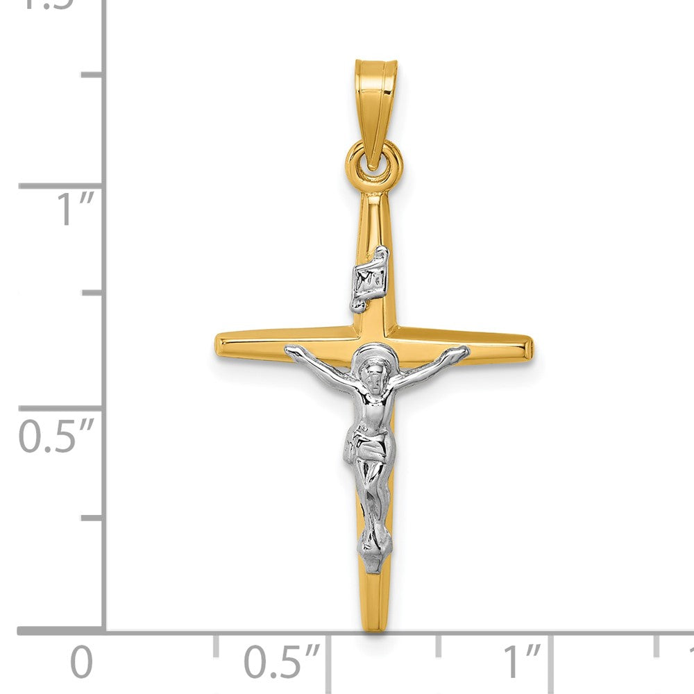 14K Yellow Gold with Rhodium Polished INRI Crucifix Cross Pendant