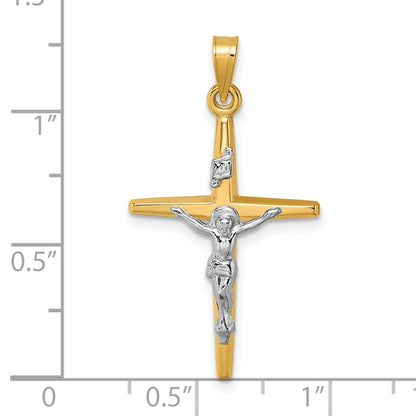 14K Yellow Gold with Rhodium Polished INRI Crucifix Cross Pendant