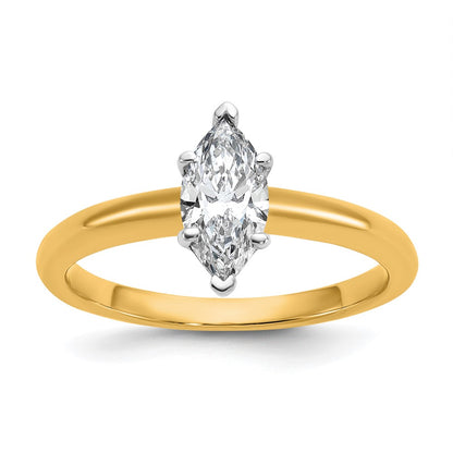 14K Two-Tone Gold Two-tone 3/4 carat Certified Lab Grown Diamond VS+ F+ Marquise Solitaire Complete Engagement Ring