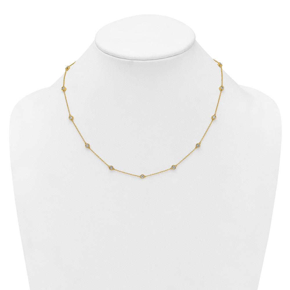 14K Yellow Gold Complete 7/8 carat Bezel-set Diamond and Cable Chain 15-Station 18 Inch Necklace