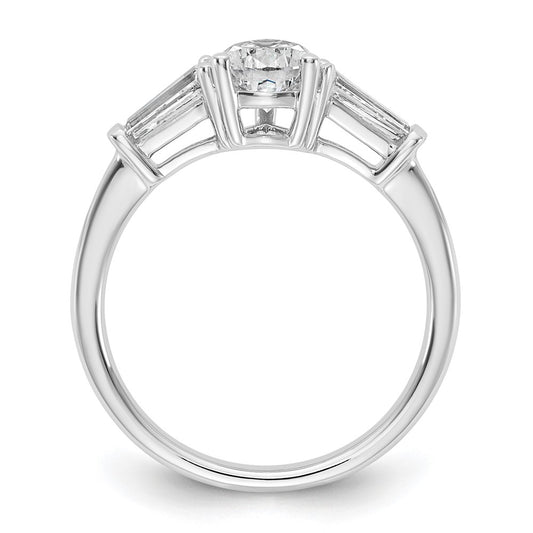 14K White Gold 1 1/2 carat Certified Lab Grown Diamond VS+ F+ Pear and Tapered Baguette Complete Engagement Ring