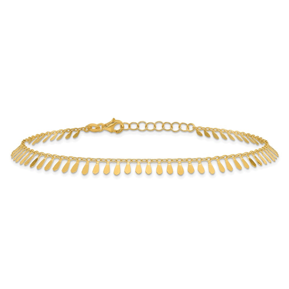 14K Yellow Gold Polished Fancy Dangles 9 Inch Plus 1 Inch Extender - Total 10 Inch Anklet