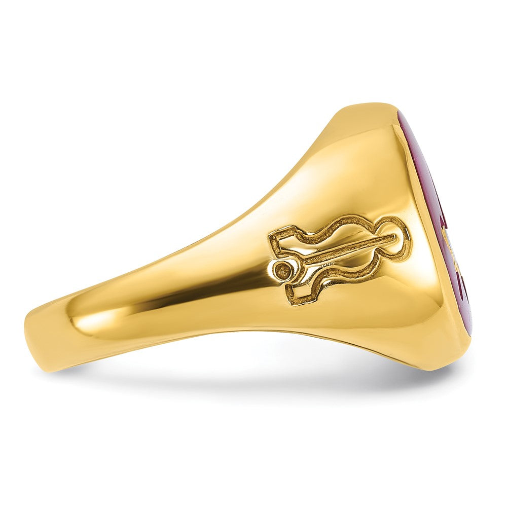 IBGoodman 14K Men's Polished and Grooved with Lab Created Ruby Blue Lodge Master Masonic Ring