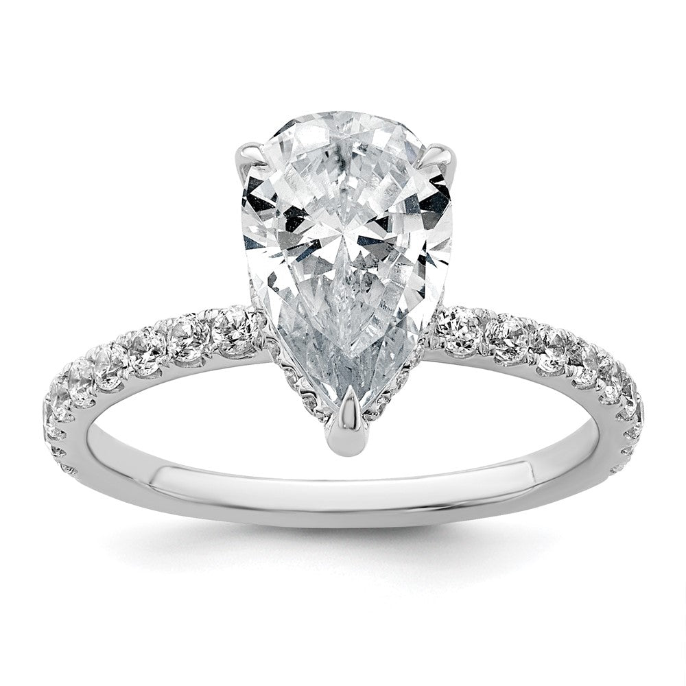 14K White Gold 2 5/8 carat Certified Lab Grown Diamond VS/SI+ G+ Pear Complete Solitaire with Flair Engagement Ring
