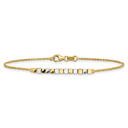 14K Two-Tone Gold Two-tone Square Beaded 7.5 Inch Bracelet