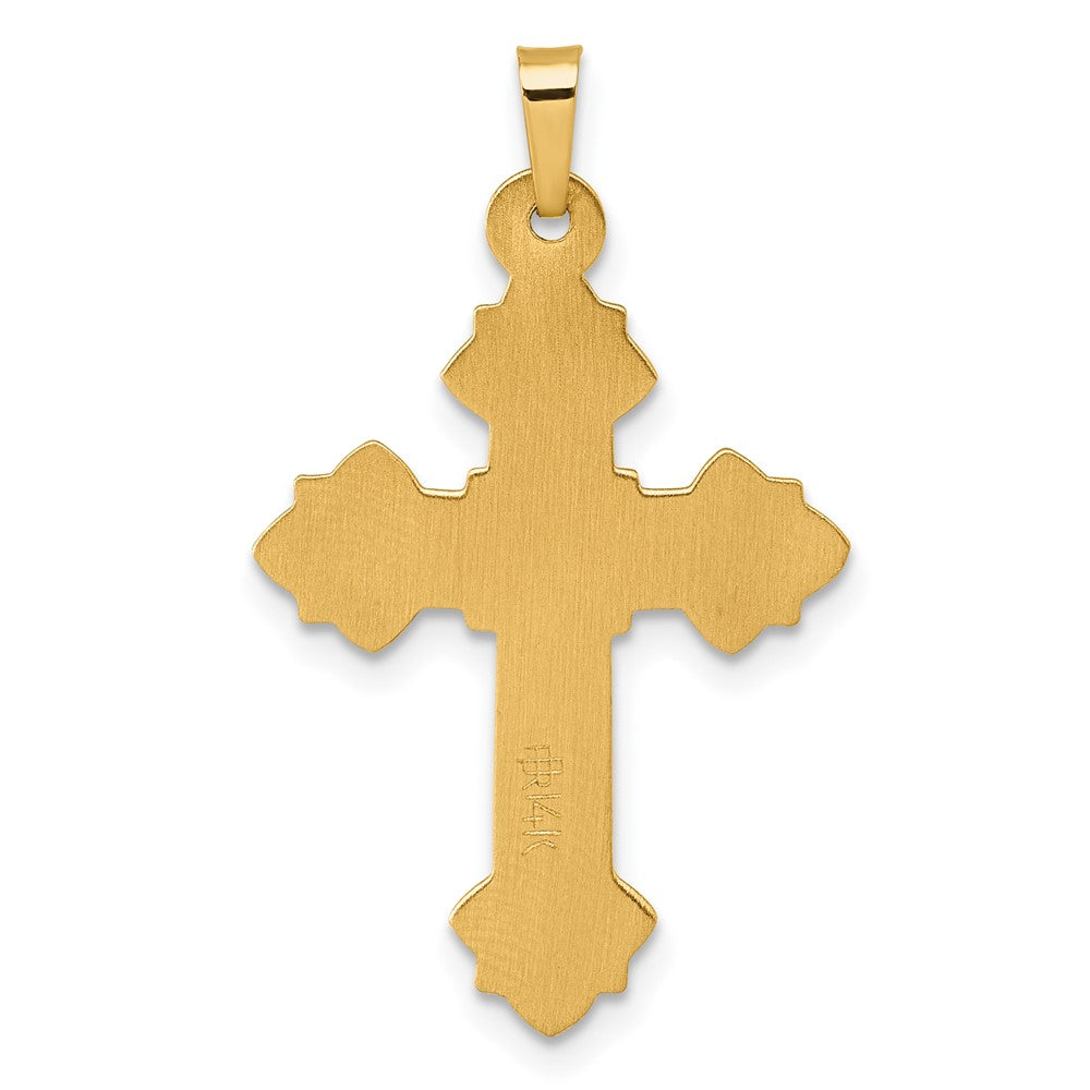 14K Yellow Gold with Rhodium Polished Fleur de Lis INRI Crucifix Cross Pendant