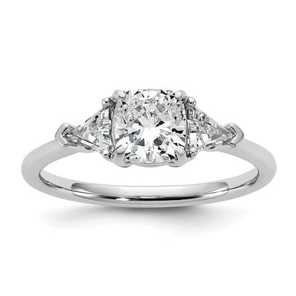 14K White Gold 1 1/2 carat Certified Lab Grown Diamond VS+ F+ Cushion and Triangle Complete Three Stone Engagement Ring