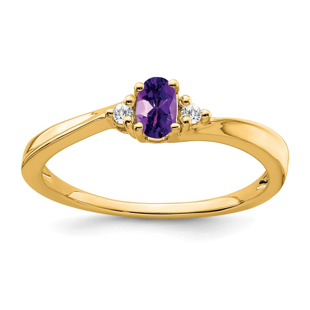 14K Yellow Gold 5x3 Oval February/Amethyst and Diamond Ring