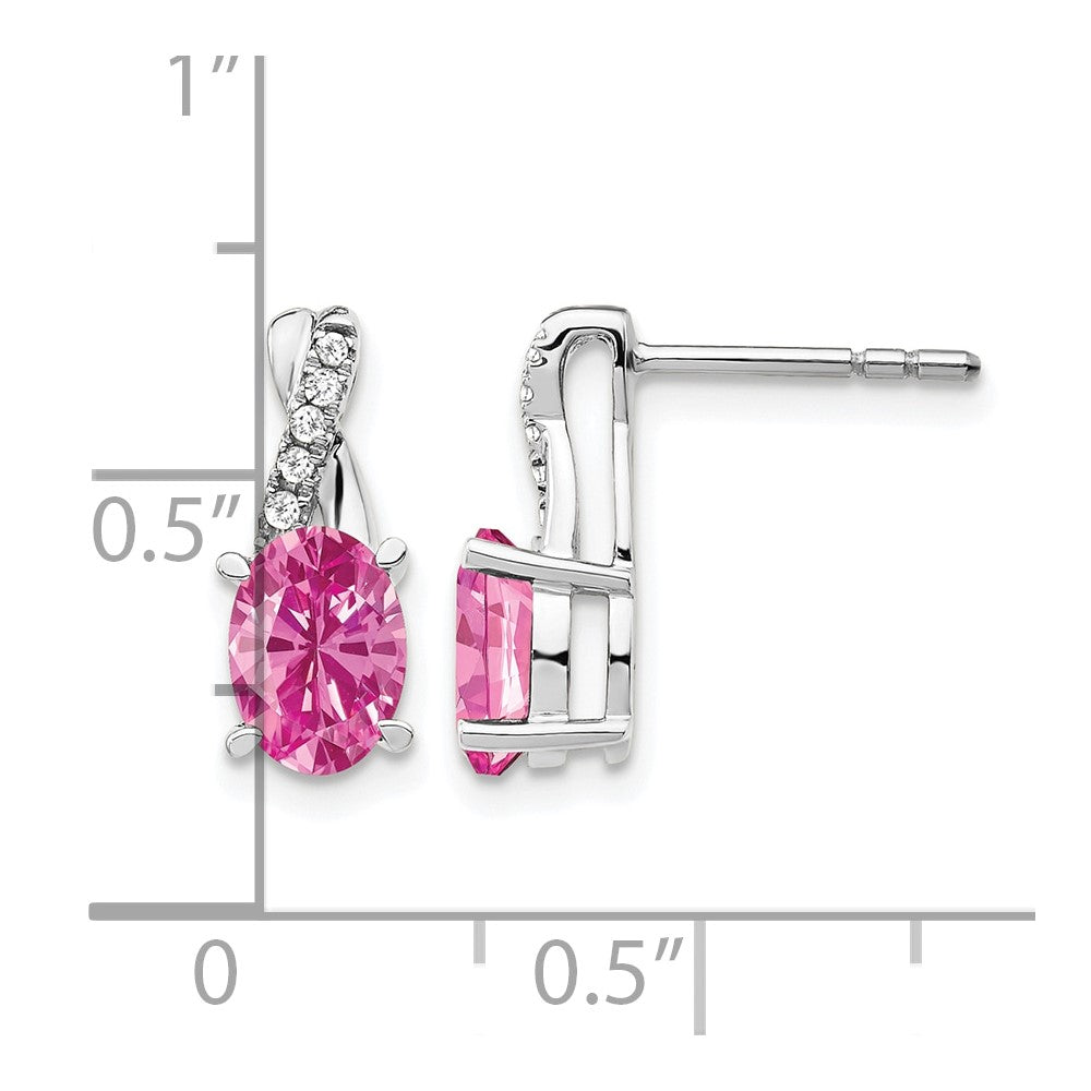 14K White Gold 7x5 Oval October/Lab Created Pink Sapphire and Diamond Earrings