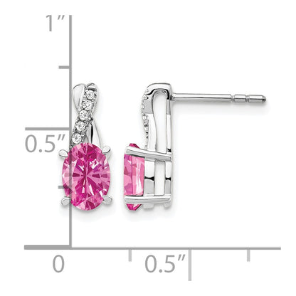 14K White Gold 7x5 Oval October/Lab Created Pink Sapphire and Diamond Earrings