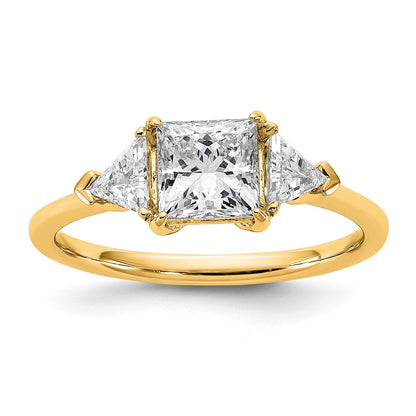 14K Yellow Gold 1 1/2 carat Certified Lab Grown Diamond VS/SI+ G+ Princess and Trillion Complete Three Stone Engagement Ring