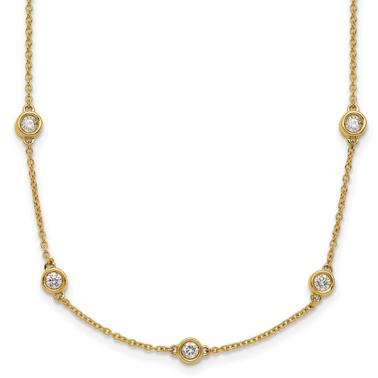 14K Yellow Gold Complete 7/8 carat Bezel-set Diamond and Cable Chain 16-Station 16 Inch Necklace