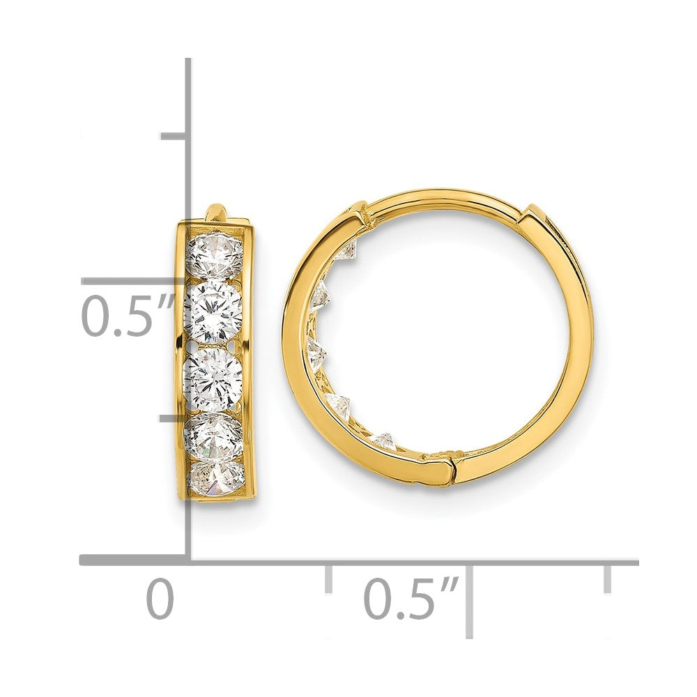 14K Yellow Gold Polished CZ 4x14mm Huggie Hoop Earrings