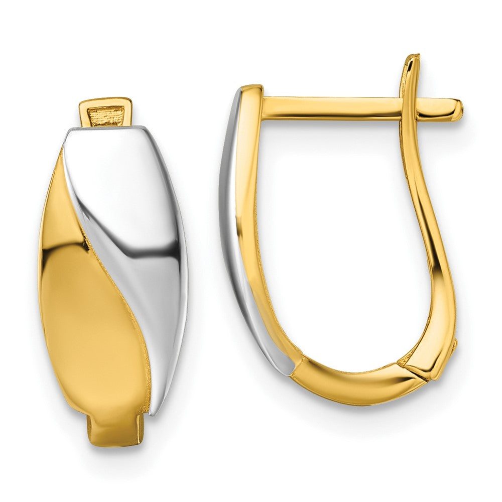 14K Yellow Gold with Rhodium Polished Hinged Hoop Earrings