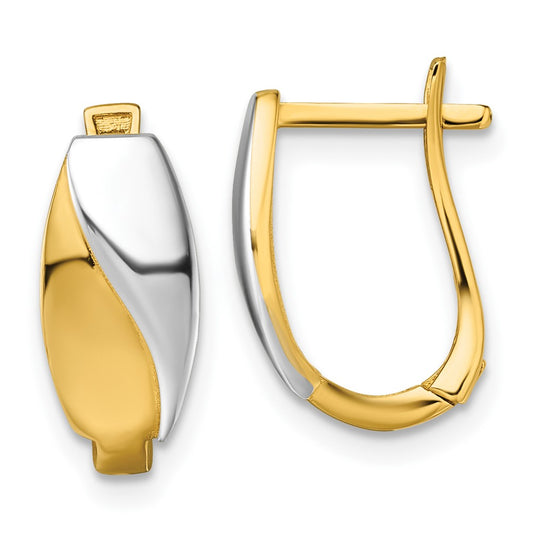 14K Yellow Gold with Rhodium Polished Hinged Hoop Earrings