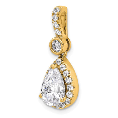 14K Yellow Gold 2 carat Lab Grown Diamond VS/SI+ G+ Pear Complete Halo Pendant