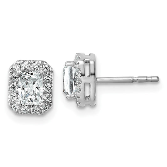 14K White Gold 7/8 carat Lab Grown Diamond VS/SI+ G+ Complete Emerald Halo Post Earrings