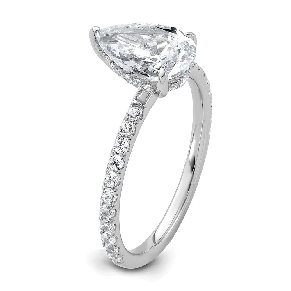14K White Gold 2 carat Certified Lab Grown Diamond VS+ F+ Pear Complete Solitaire with Flair Engagement Ring