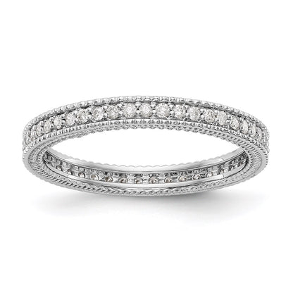 14K White Gold Polished 1/3CT Milgrain Edge Diamond Eternity Wedding Band Ring