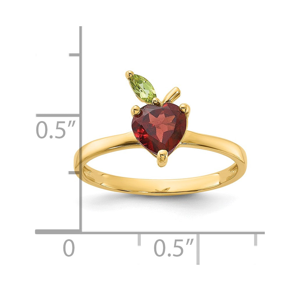 14K Yellow Gold Heart-shaped Garnet and Peridot Apple Size 7 Ring