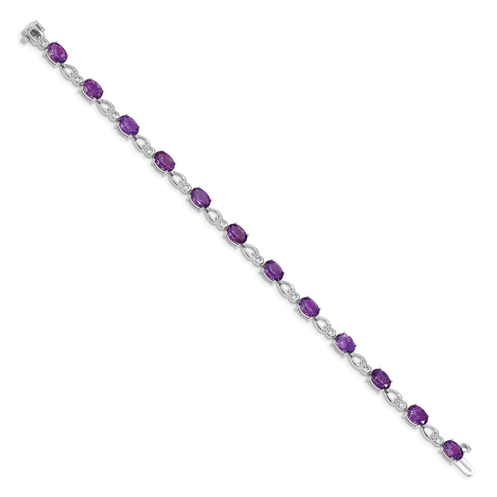14K White Gold Complete Oval Amethyst and Diamond Fancy Link 7 Inch Bracelet