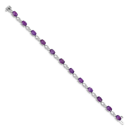 14K White Gold Complete Oval Amethyst and Diamond Fancy Link 7 Inch Bracelet