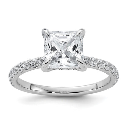 14K White Gold 2 1/2 carat Certified Lab Grown Diamond VS+ F+ Princess Complete Solitaire with Flair Engagement Ring