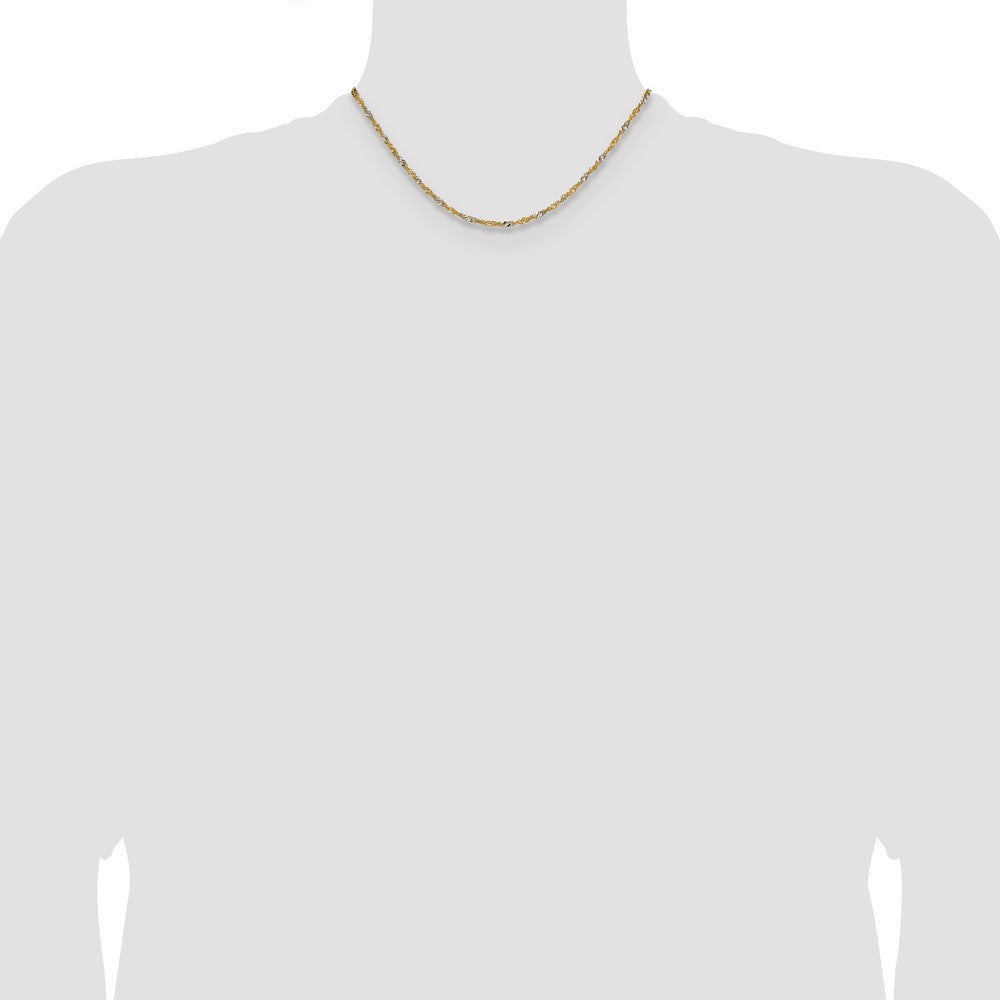 14K Yellow Gold with Rhodium 1.9mm Singapore 16 Inch Chain