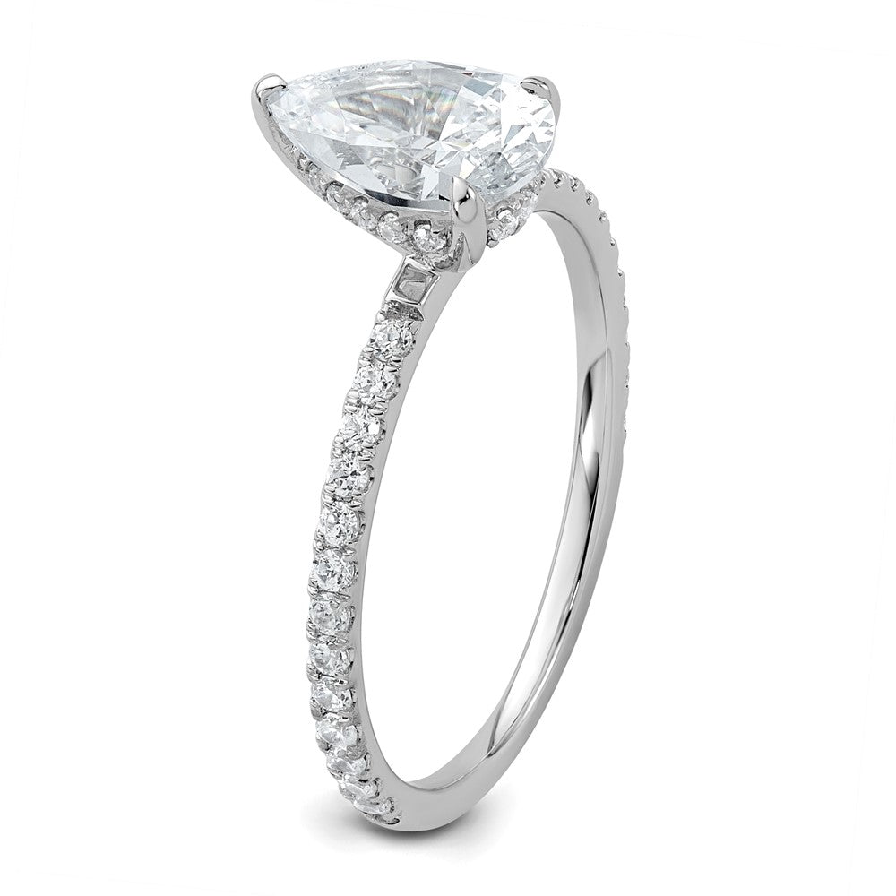 14K White Gold 1 3/8 carat Certified Lab Grown Diamond VS/SI+ G+ Pear Complete Solitaire with Flair Engagement Ring