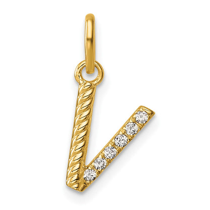 14K Yellow Gold Twisted .05 ct. Diamond Initial V Charm