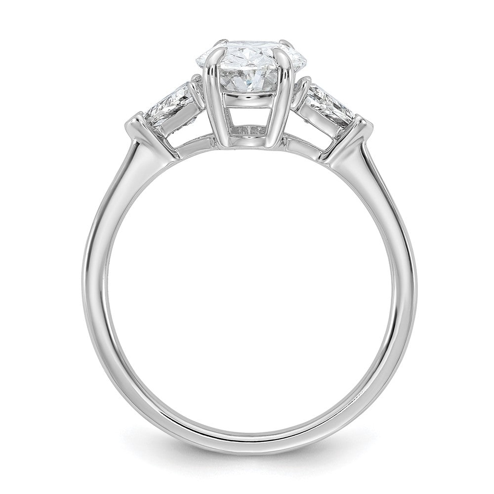 14K White Gold 1/2 carat Lab Grown Diamond VS/SI+ G+ Trillion and 1 1/2 carat Oval Center Semi Mount Three Stone Engagement Ring
