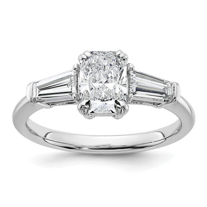14K White Gold 1/2 carat Lab Grown Diamond VS+ F+ Tapered Baguette Sides 1 carat Radiant Center Semi Mount Engagement Ring